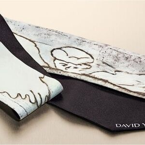 David Yurman Black & Gray Angel Print Twilly / Narrow Silk Scarf